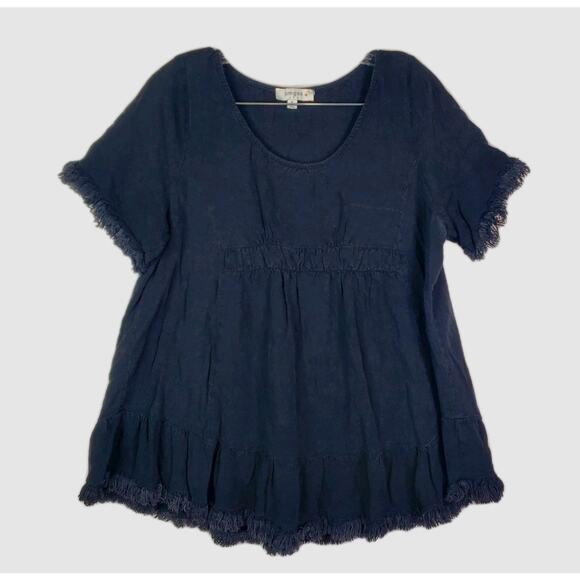 Umgee Babydoll Linen Blend Tunic Peasant Boho Ruffle Short Sleeve Fringed Sz XL - Picture 4 of 11